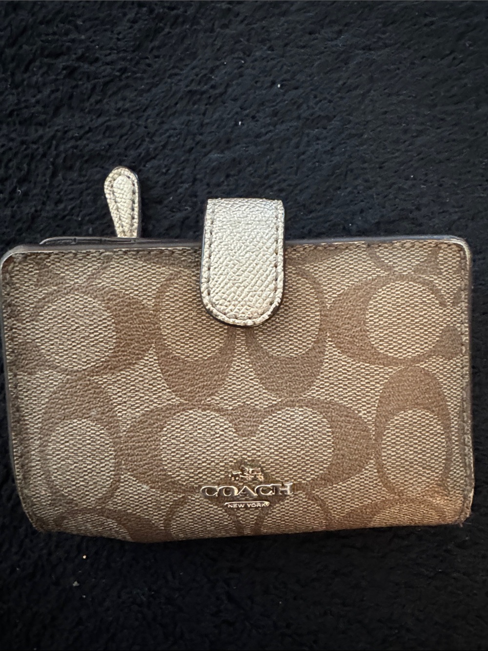 Coach Brown Signature Canvas Bifold Wallet with Metallic Tab